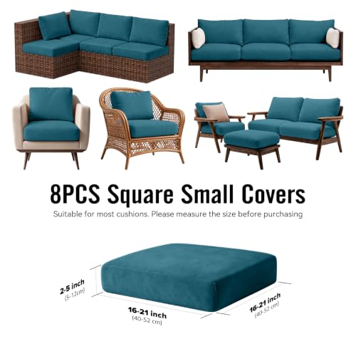 8Pcs Outdoor Cushion Covers (Petrol-blue / Square-small + Square)