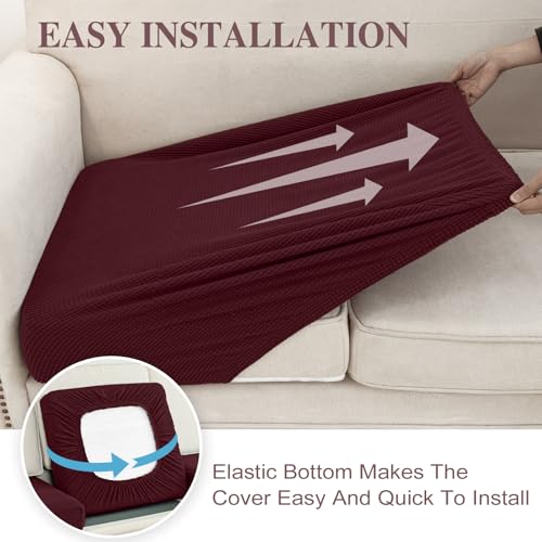Couch Cushion Chaise Lounge Cover Washable Separate Seat Chaise Couch Cover Stretch Sectional Sofa Slipcover (Burgundy / Chaise Cover)