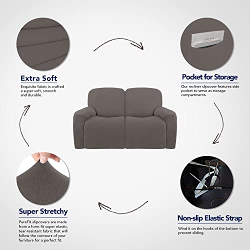 Super Stretch Loveseat Recliner Sofa Couch Cover with Pocket (Medium Recliner Loveseat / Taupe)