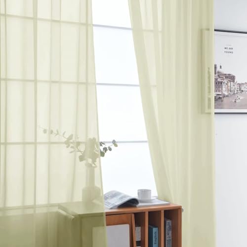 Basic Rod Pocket Sheer Voile Window Curtain Panels Sage Green 1 Pair 2 Panels 52 Width 63 Inch Long for Kitchen Bedroom Children Living Room Yard（Sage Green (Sage Green / 52"W x 63"L (Pack of 2))