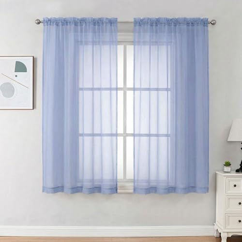 Sheer Curtains 63 inch Length 2 Panels Set for Bedroom Living Room (Demin Blue / 42"W x 63"L (Pack of 2))