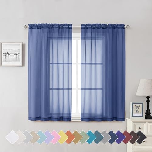 Royal Blue Sheer Curtains 54 Inch Length 2 Panels (Royal Blue / 42"W x 54"L (Pack of 2))