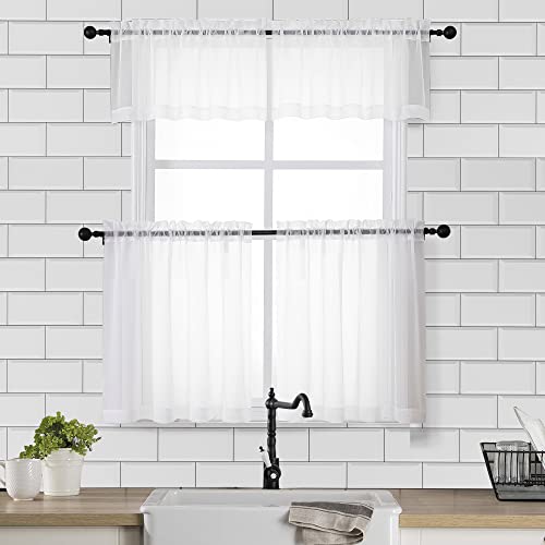 Sheer White Curtains 24 Inch Length Set (White / 42"W x 24"L (Pack of 2))