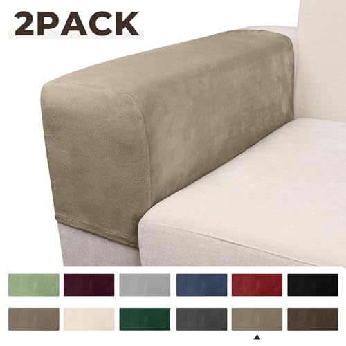 Couch Arm Covers 2 Pcs Sofa Armrest Covers Stretch Couch (Leather Brown / 2PC Armrest Cover)