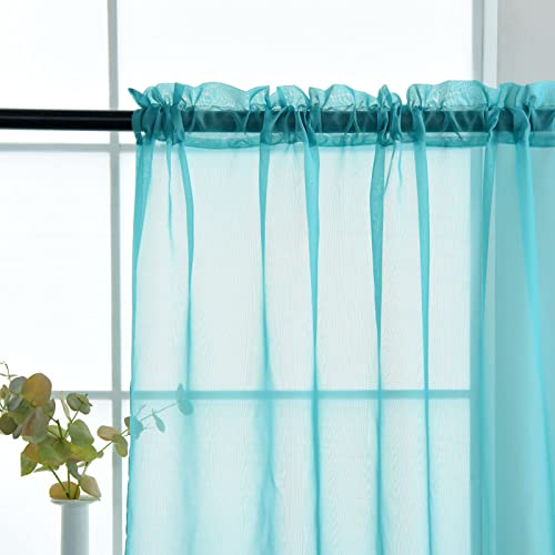 Sheer Voile Window Treatment. Rod Pocket Curtain Panels for Kitchen Bedroom Living Room Drapes Sunlight Filtering Privacy Semi Home Decor Assorted Colors Sizes (Turquoise / 52"W x 45"L (Pack of 2))