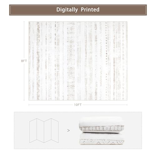 8x10 Washable Area Rugs for Living Room (8' x 10' (Rectangular) / Moroccan-light Brown-white)