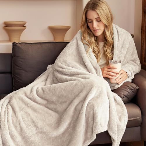 Fuzzy Plush Fleece Bed Blanket Queen Size (Beige / 90x90 IN)