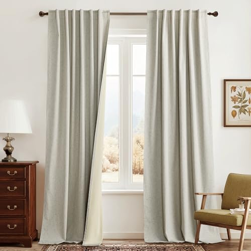 100% Blackout Linen Curtains 84 inches Long 2 Panels Set (Z - Beige / 52"W x 84"L (Pack of 2))