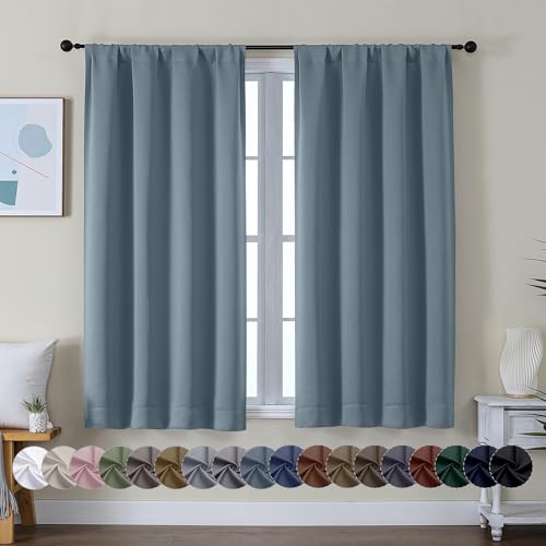 Ava Stone Blue Short Blackout Curtains for Bedroom 54 Inches Long 2 Panels Set (Stone Blue / 40"W x 54"L (Pack of 2))
