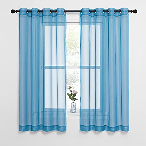 Sheer Curtains for Bedroom Windows (Turquoise / 54"W x 63"L (Pack of 2))