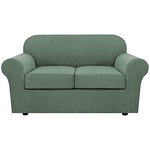 3 Piece Stretch Sofa Covers for 2 Cushion Loveseat Couch Covers for Living Room Sofa Slipcovers (Medium / Loden Frost)