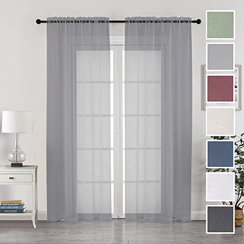 Extra Long Sheer Curtain Panels 96 Inches (Charcoal Grey / 42"W x 96"L (Pack of 2))