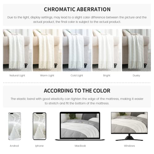 Off White Throw Blanket 50x60Inch Boho Knit Soft Throw Sofa Blanket (Off White / 50"x60")