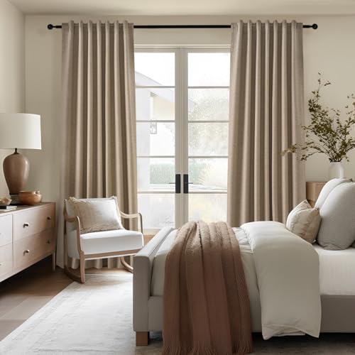 95 Inches Long Custom Linen Blackout Curtains Taupe Pinch Pleated Noise Cancelling Curtains with Pin Hooks for Traverse Burlap Viral Drapes 2 Panels for Living Room Bedroom (Dark Flax / 52"W x 95"L (Pack of 2))