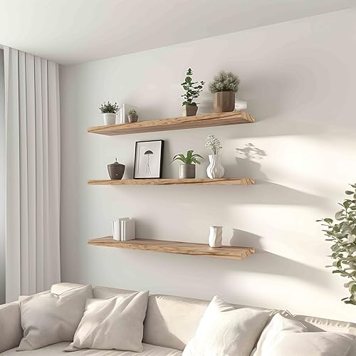 36 Inch Floating Shelves for Wall Rustic Light Wood Wall Shelves for Bedroom Set of 4 (36 inch / Rustic Light)