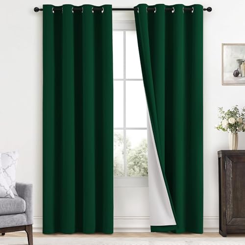 100% Blackout Curtains 52x84 inch Dark Green Window Drapes (Dark Green / 52"W x 84"L (Pack of 2))