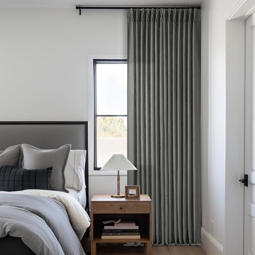 Charcoal Gray Linen Pinch Pleat Semi Sheer 108 Inch Curtains 2 Panels Set (Charcoal Grey / 40"W x 108"L (Pack of 2))