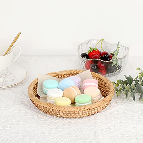 Set of 3 Key Basket Bowl for Entryway Woven Wicker Storage Basket Bowl Round Rattan Serving Basket Tray Fruit Snacks Candy Organizer Bowl for Keys Wallet Cell Phone Home Decor (Set of 3 (X-Small 7.6", Small 8.6", Medium 9.9") / Natural Color)