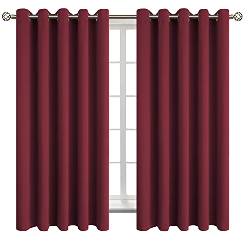 Burgundy Blackout Curtains for Bedroom 63 Inch Long (Burgundy / 70"W x 63"L (Pack of 2))