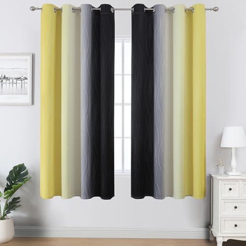 Black and Yellow Ombre Blackout Curtains 63 Inches Long (Black and Yellow / 52"W x 63"L (Pack of 2))