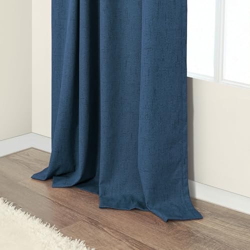Navy Blue Curtains 108 Inches Long 2 Panel Faux Linen Nautical Modern Farmhouse Blackout Curtain for Bedroom Dining Living Room Divider Drapes Sun Heat Light Blocking Ceiling to Floor Length Dark Blue (Navy Blue / 52"W x 108"L (Pack of 2))