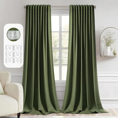 Olive Green Back Tab Blackout Curtains 52x102 Inch Long 2 Panels Set (Olive Green / 52"W x 102"L (Pack of 2))