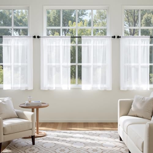 White Short Sheer Curtains 45 Inches Long 4 Panels 42 x 45 Inches (42"W x 45"L (Pack of 4) / White)