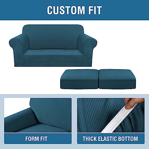 3 Piece Stretch Sofa Covers for 2 Cushion Sofa Couch Covers for Living Room Sofa Slipcovers (Medium-XL / Deep Teal)