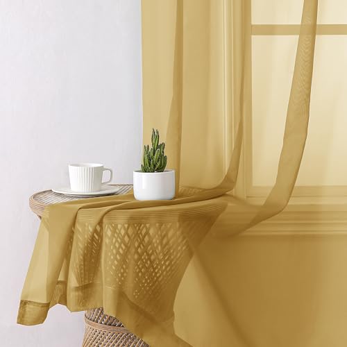 Gold Sheer Curtain 84 Inches Long 2 Panels Set (40"W x 84"L (Pack of 2) / Gold)