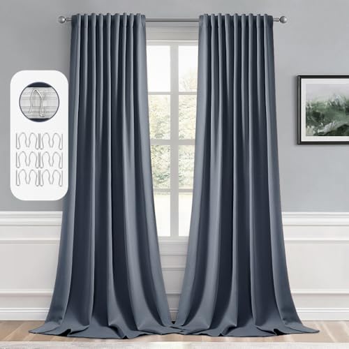 Stone Blue Back Tab Blackout Curtains 52x120 Inch Long 2 Panels Set (Stone Blue / 52"W x 120"L (Pack of 2))