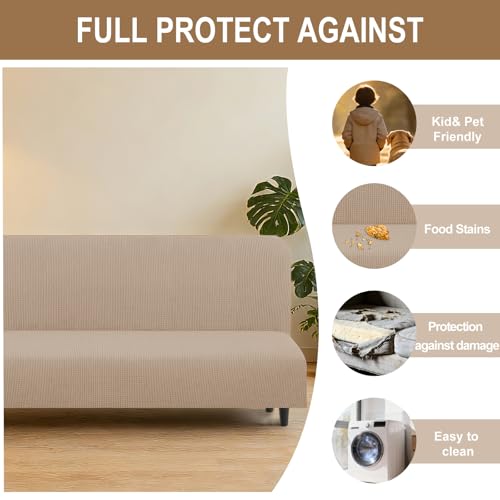 Stretch Futon Cover Armless Bed Slipcover (Camel / Futon)