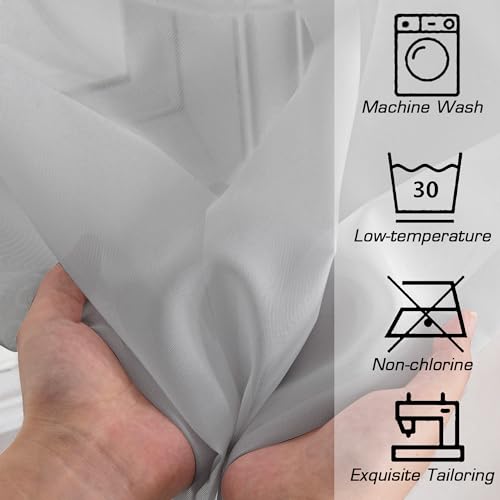 Sheer Curtains 63 inch Length for Bedroom Living Room 2 Panels Set (Light Grey / 42"W x 63"L (Pack of 2))