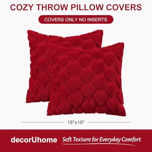 Red Heart Cute Girl Faux Fur Throw Pillow Covers 20x20 Set of 2 (Red Heart / 20" x 20" (Pack of 2))
