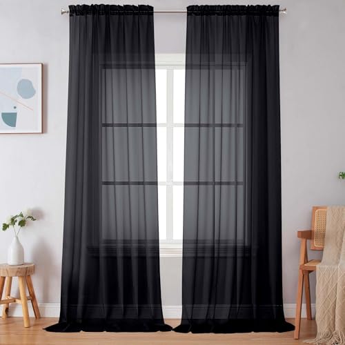 Black Sheer Curtains 120 Inches Long (Black / 59"W x 120"L (Pack of 2))