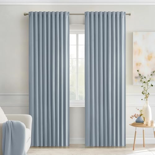Light Blue Back Tab Blackout Curtains 52x72 Inches Long 2 Panels Set (Light Blue / 52"W x 72"L (Pack of 2))