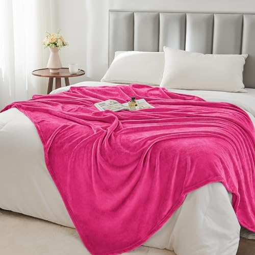 Fleece Blanket Soft Plush Twin Size Blanket Hot Pink 60"x80" (Hot Pink / Twin(60"x80"))