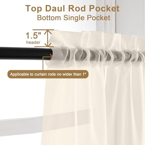 Cream Sheer Valances for Windows 2 Pack (Cream / 42"W x 14"L (Pack of 2))