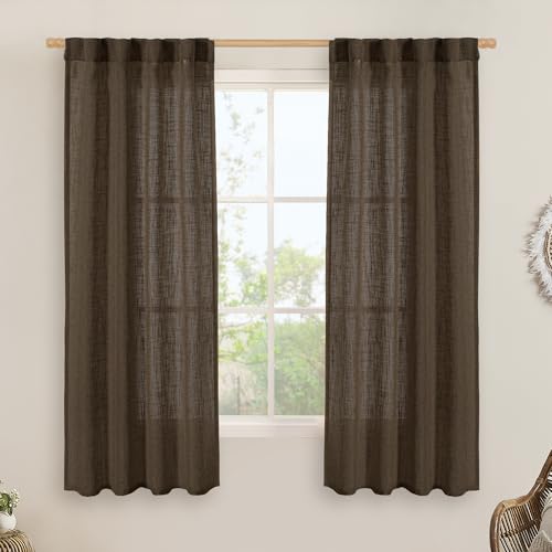 Linen Curtains 63 Inch Length 2 Panels for Bedroom Living Room (Dark Brown / 34"W x 63"L (Pack of 2))