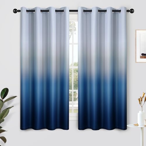 Ombre Gradient Blue White to Gray Curtains for Bedroom (52"W x 63"L (Pack of 2) / Blue and White)