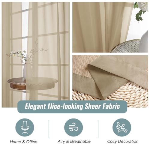 Taupe Sheer Curtains 63 Inch Length 2 Panels (42"W x 63"L (Pack of 2) / Taupe)