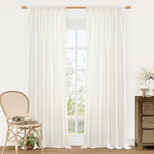 Linen Semi Sheer Curtains 84 inch Long for Living Room (Natural-1 / 52"W x 84"L (Pack of 2))