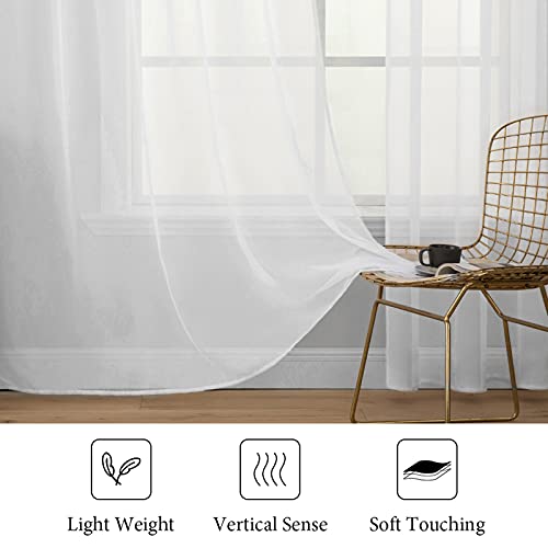 White Window Sheer Curtains 2 Panels Width 38 x Length 45 Inches (White / 38"W x 45"L (Pack of 2))