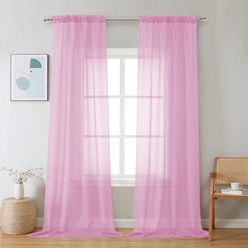 Pink Sheer Curtains 108 Inches Long (Pink / 42"W x 108"L (Pack of 2))