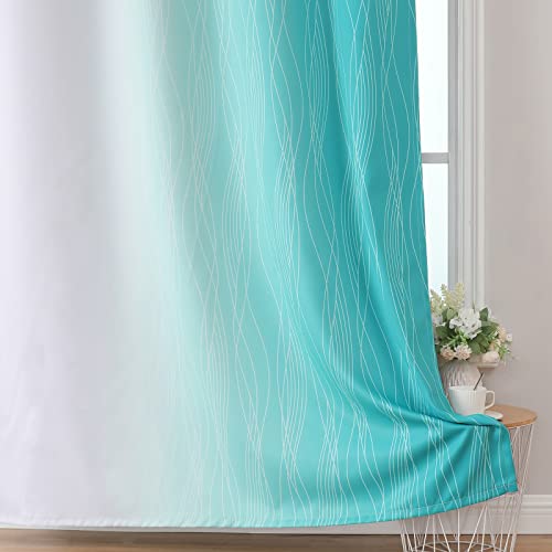 Teal and Grayish White Ombre Blackout Curtains for Living Room 84 Inch Long (Teal and Greyish White / 52"W x 84"L (Pack of 2))