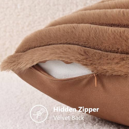 Fall Faux Fur Throw Pillow Covers 22x22 Set of 2 Brown (Brown / 22" x 22" (Pack of 2))