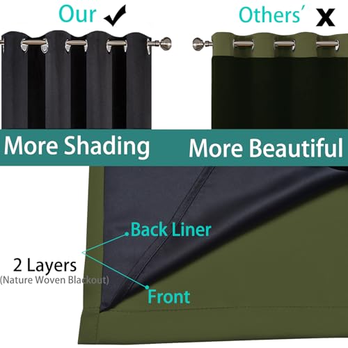 Olive Green 100% Blackout Curtains 96 Inches Long 52" Wide 2 Panels (52"W x 96"L (Pack of 2) / Olive Green)