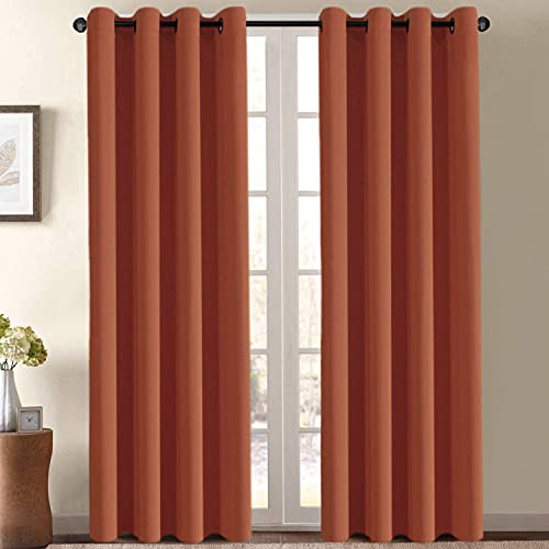 Blackout Curtain for Living Room Thermal Insulated Window Treatment Curtain Extra Long 108 inch Length Energy Saving Solid Grommet Top Blackout Drape (52"W x 108"L (Pack of 1) / Orange)