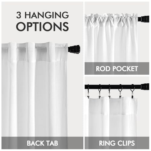 White Linen Curtains 72 Inch Length 2 Panels for Bedroom Living Room (52"W x 72"L (Pack of 2) / White)