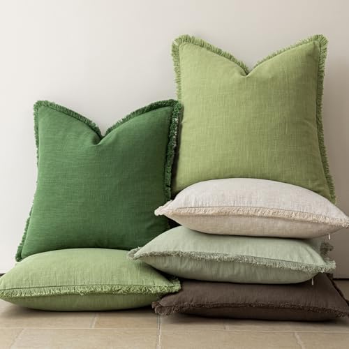 Decorative Linen Fringe Throw Pillow Covers 26×26 Lush Green (26" x 26" (Pack of 2) / Greenery)
