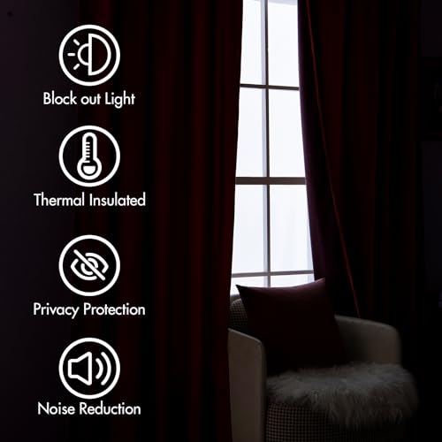 Velvet Curtains 52x72 inches 2 Panels Red Blackout Curtains (Red / 52"W x 72"L (Pack of 2))